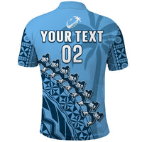 Custom Text And Number Fiji Tapa Rugby Polo Shirt Fijian Cibi Dance Tapa Pattern Blue - Wonder Print Shop
