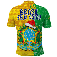 Brazil football polo shirt back with 'BRASIL FELIZ NATAL!' and Brazil crest