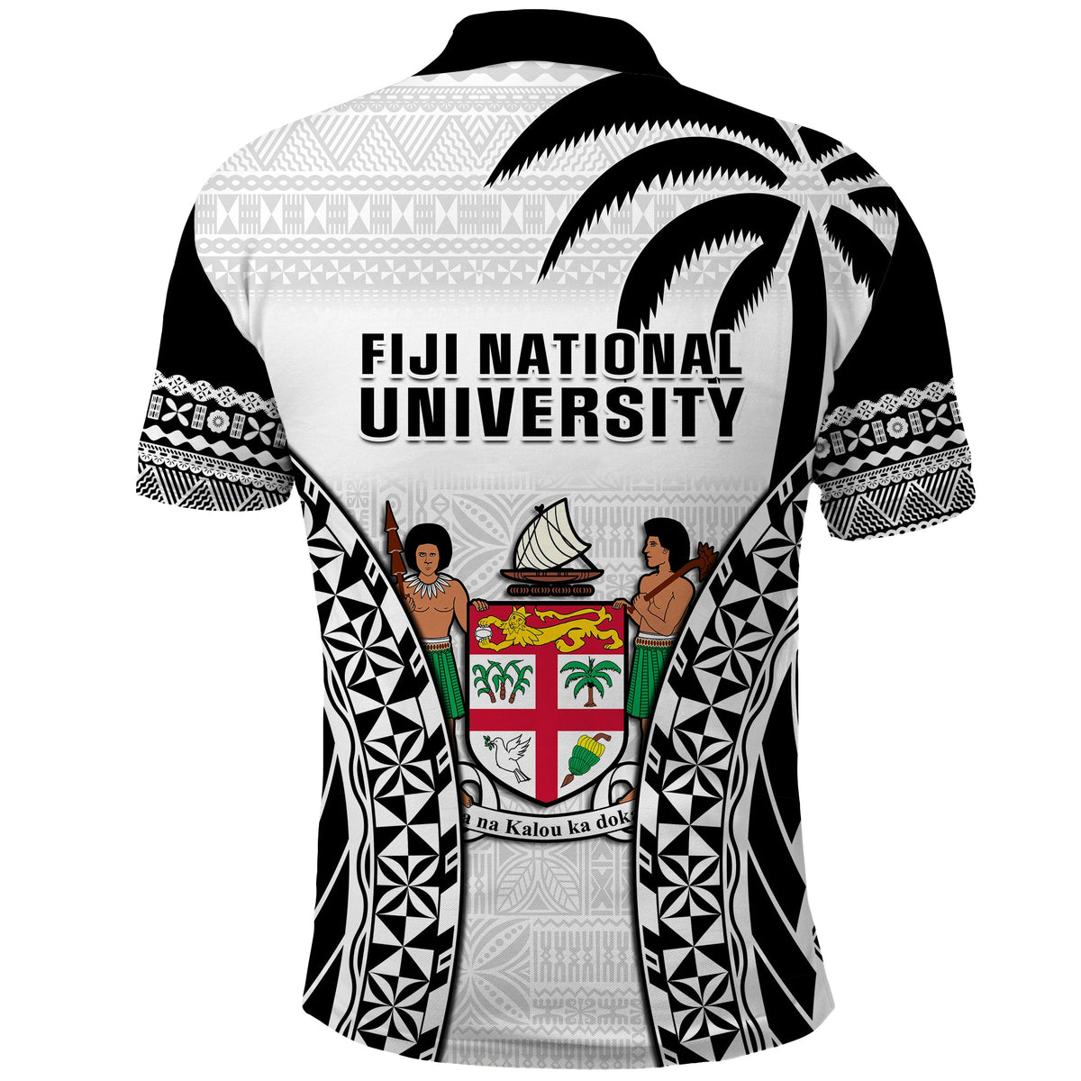 Fiji University Polo Shirt National Fijian Tapa Pattern White - Wonder Print Shop