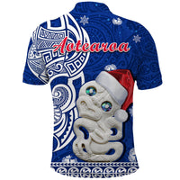 Custom New Zealand Polo Shirt Christmas Hei Tiki Blue Pohutukawa Meri Kirihimete - Wonder Print Shop