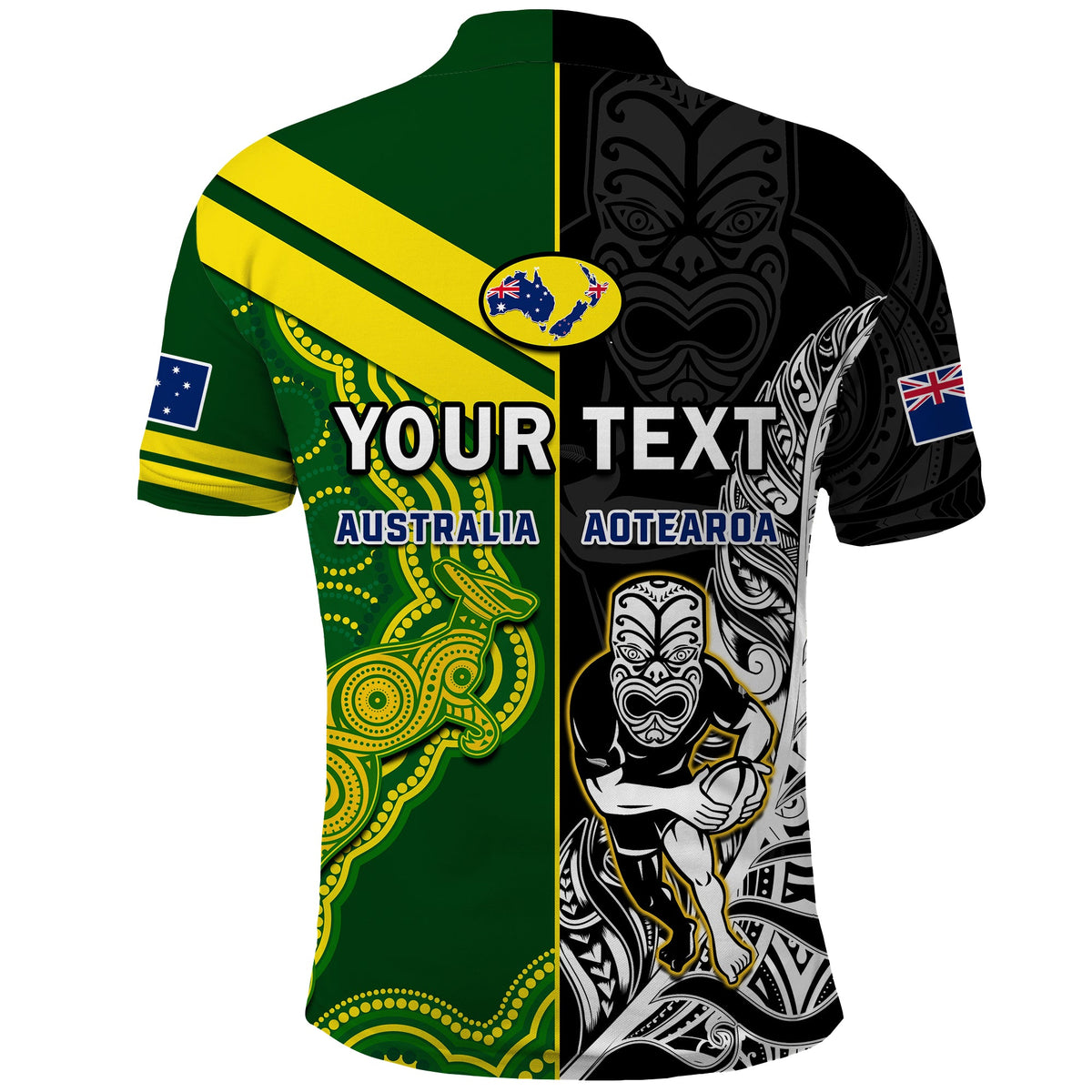 Custom Australia Kangaroos And All Black Rugby Polo Shirt Aboriginal Mix NZ Maori Fern - Wonder Print Shop