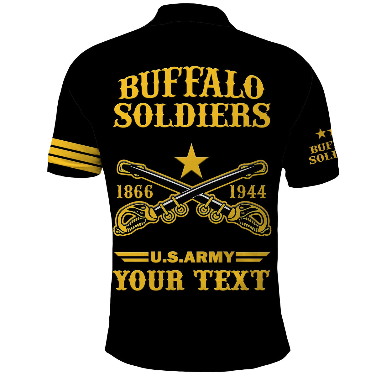(Custom Text And Chapter) Buffalo Soldiers Polo Shirt BSMC United States Army Black - Wonder Print Shop