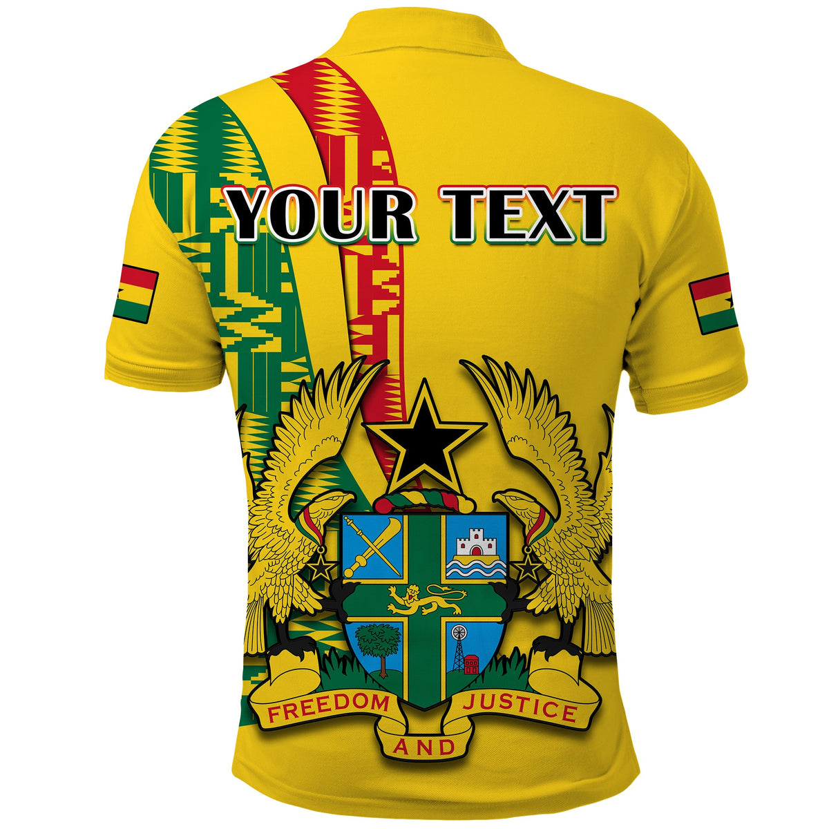 Custom Ghana Polo Shirt Ghanan Coat Of Arms Mix Kente Pattern - Wonder Print Shop