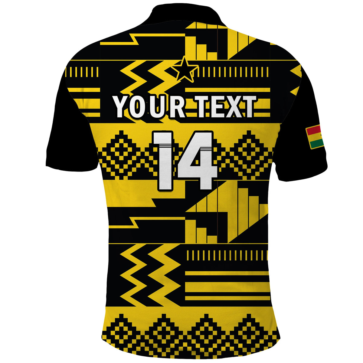 (Custom Text And Number) Ghana Football Polo Shirt Black Stars Kente Football 2022 Yellow - Wonder Print Shop