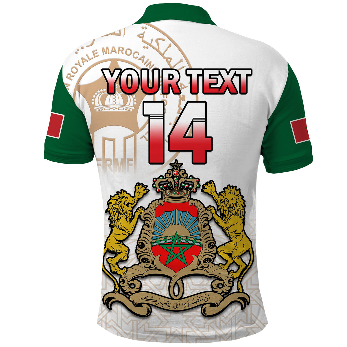 (Custom Text and Number) Morocco Football Polo Shirt Atlas Lions White Football 2022 - Wonder Print Shop