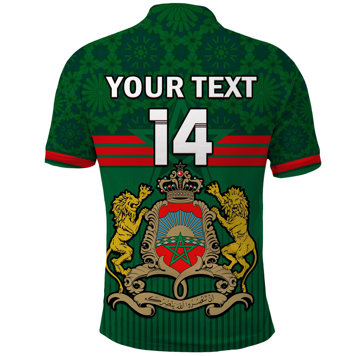 (Custom Text And Number) Morocco Football Polo Shirt Football 2022 Green Moroccan Pattern - Wonder Print Shop