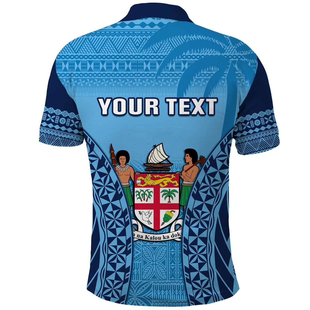 Custom Fiji University Polo Shirt National Fijian Tapa Pattern Blue - Wonder Print Shop