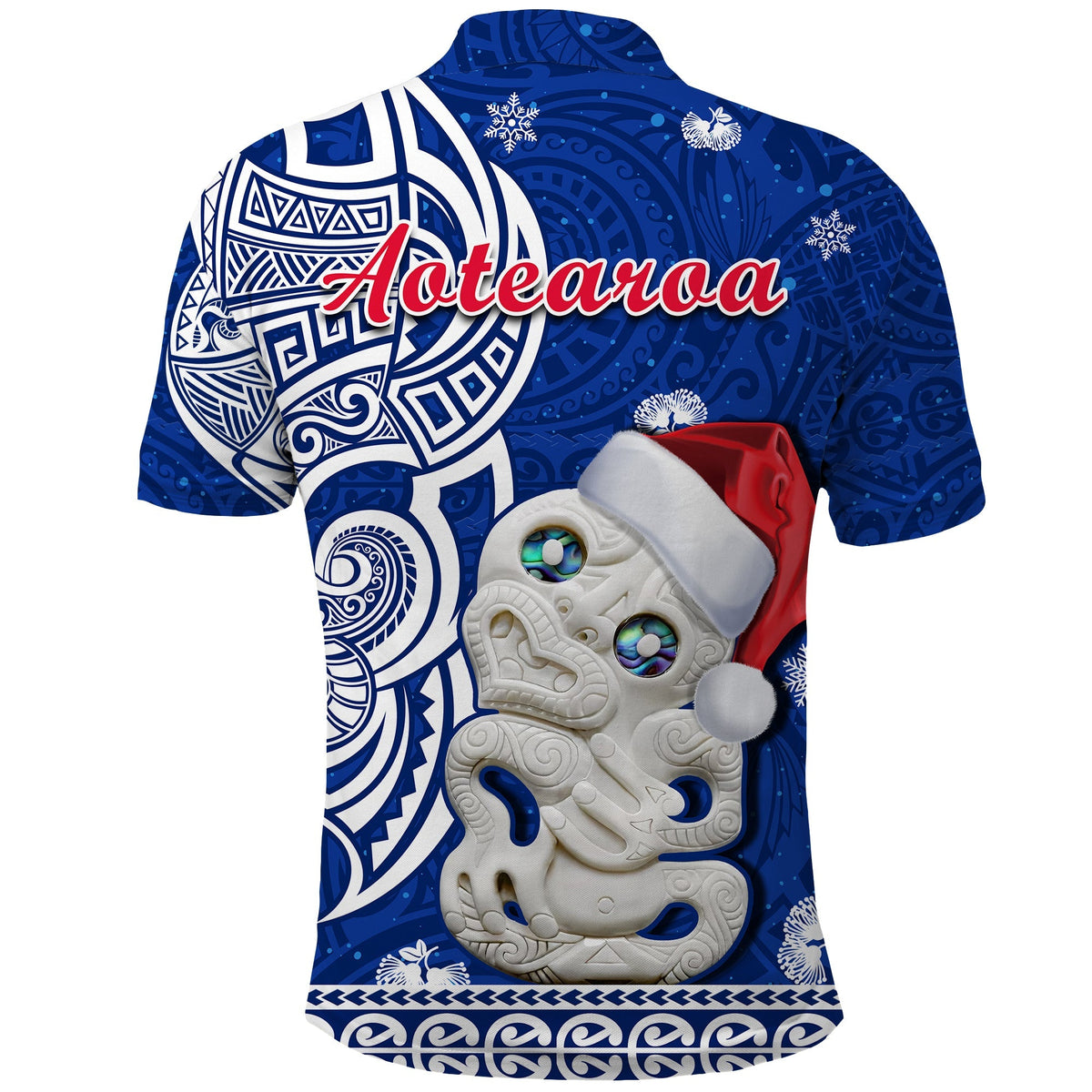 New Zealand Polo Shirt Christmas Hei Tiki Blue Pohutukawa Meri Kirihimete - Wonder Print Shop