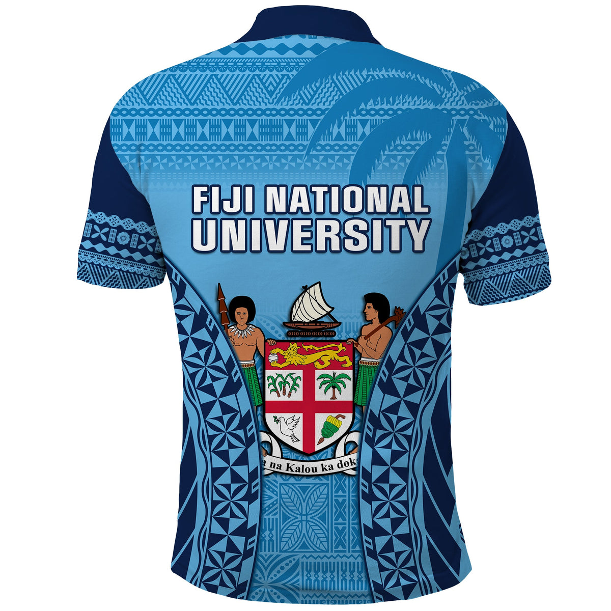 Fiji University Polo Shirt National Fijian Tapa Pattern Blue - Wonder Print Shop