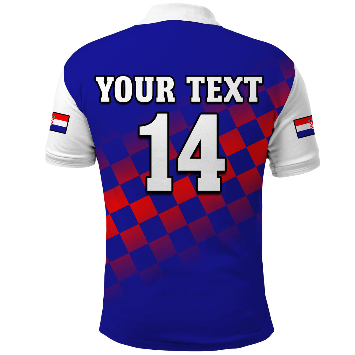 (Custom Text And Number) Croatia Football Polo Shirt Hrvatska Checkerboard Blue Version - Wonder Print Shop