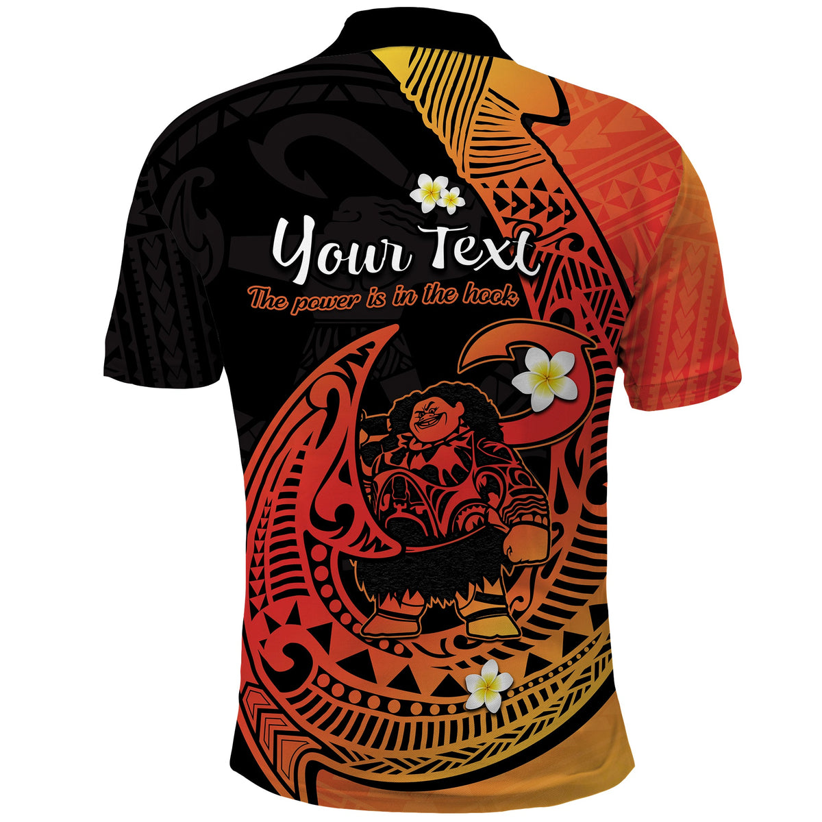 Custom Polynesian Polo Shirt Maui Fish Hook Orange Gradient Version - Wonder Print Shop