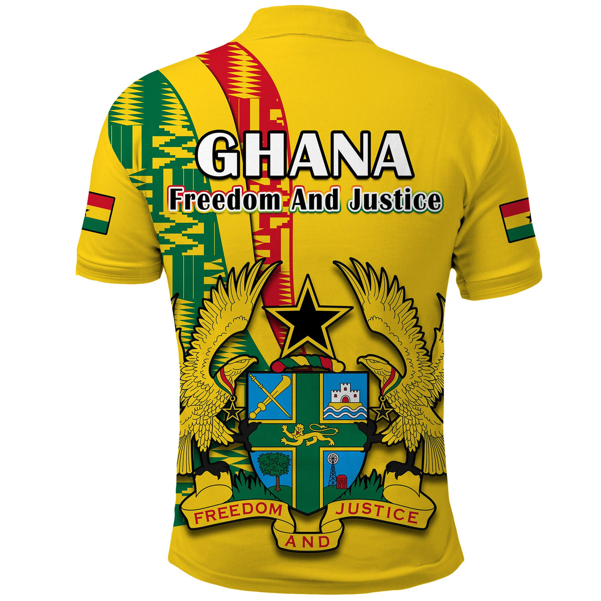 Ghana Polo Shirt Ghanan Coat Of Arms Mix Kente Pattern - Wonder Print Shop