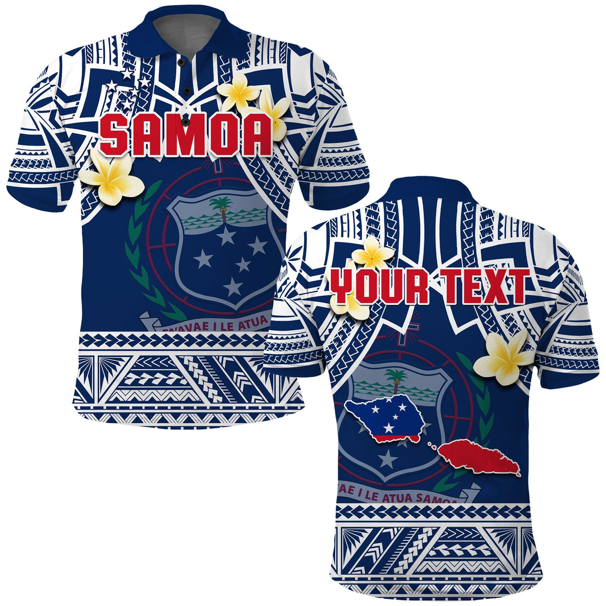 Custom Samoa Polo Shirt Samoan Plumeria Flowers Mix Polynesian Pattern - Wonder Print Shop