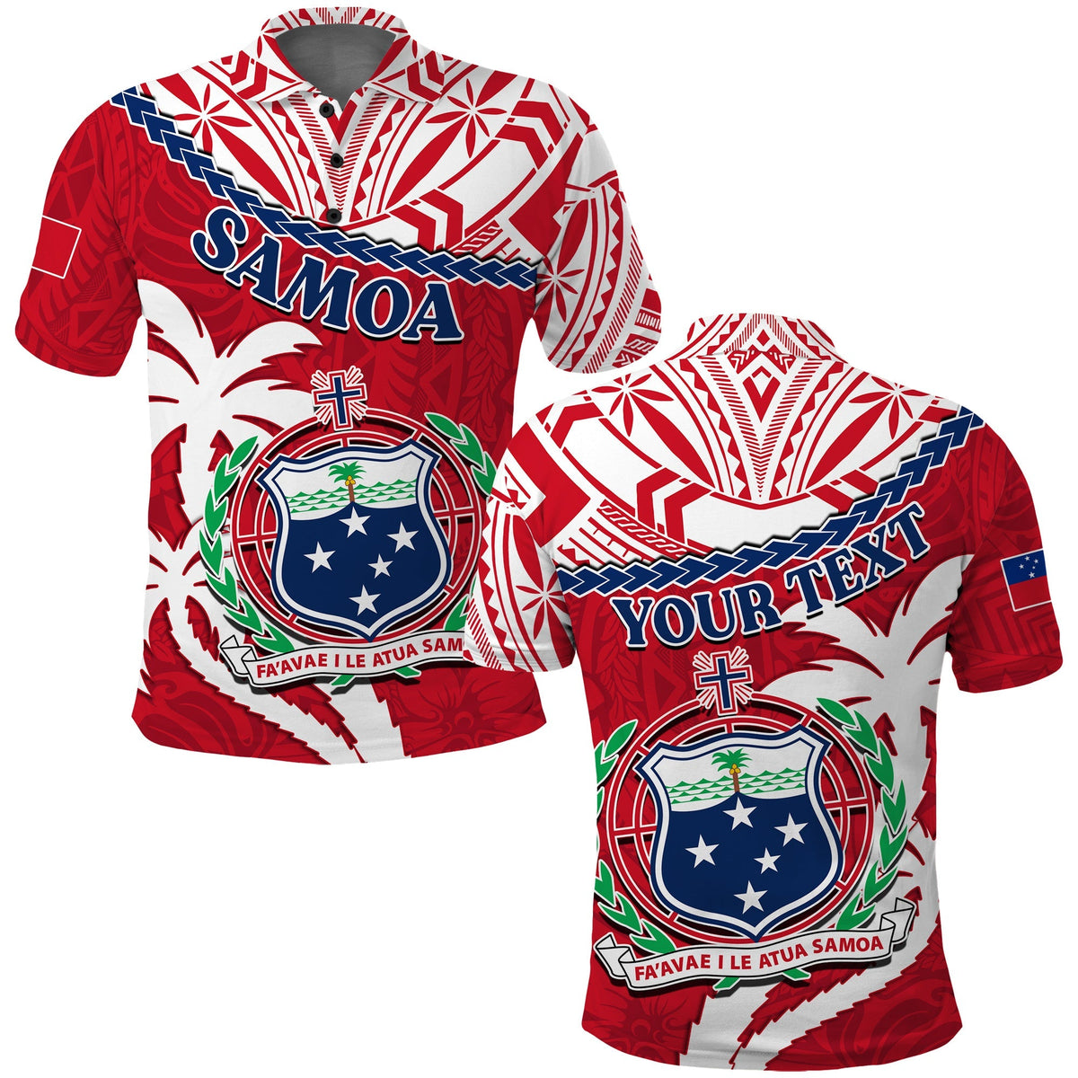 Custom Samoa Polo Shirt Samoan Coat Of Arms With Coconut Red Style - Wonder Print Shop