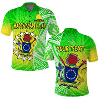 Custom Happy Mangaia Gospel Day Polo Shirt Cook Islands Coat Of Arms Polynesian Pattern - Wonder Print Shop