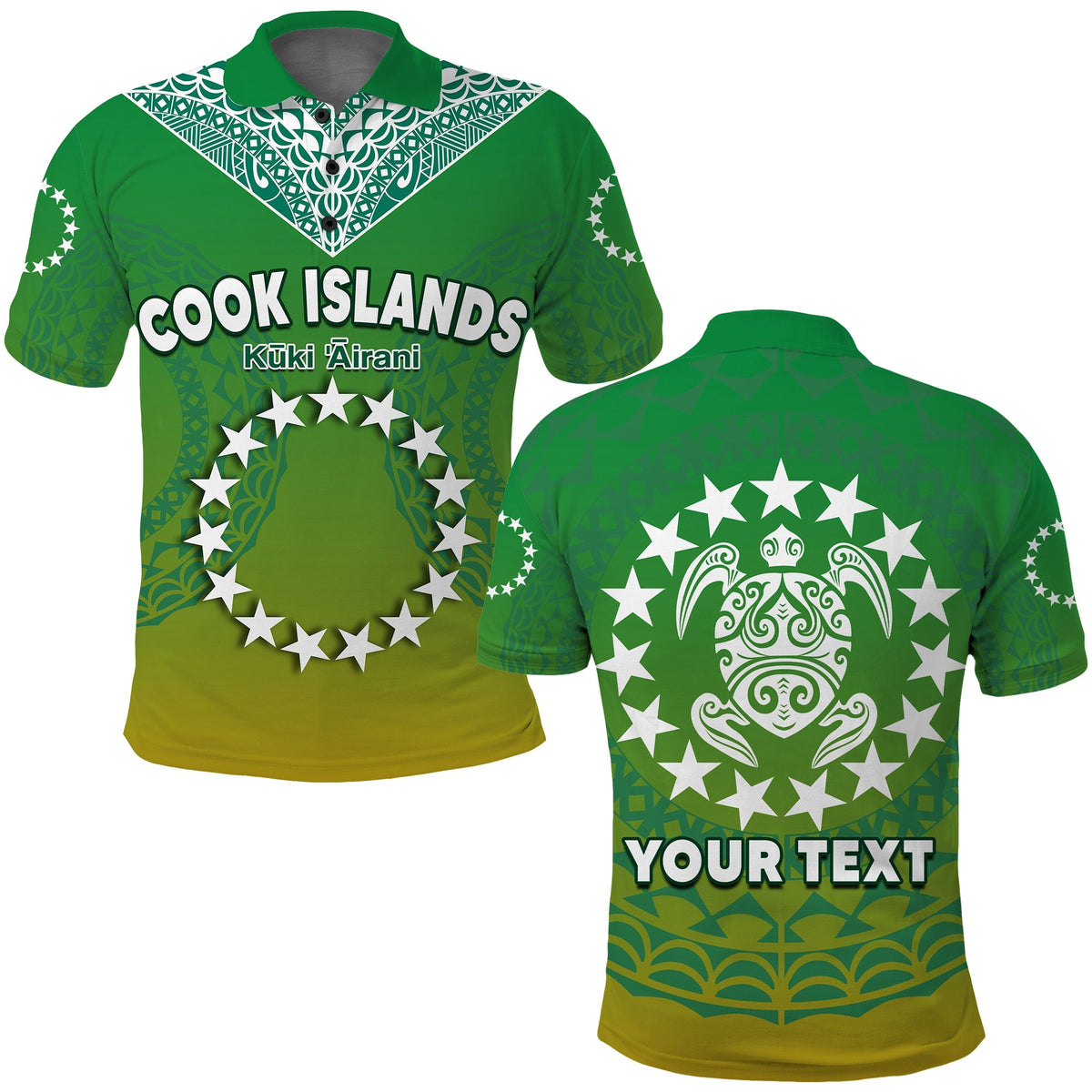 Custom Cook Islands Polo Shirt Circle Pattern Mix Sea Turtle Green Version - Wonder Print Shop