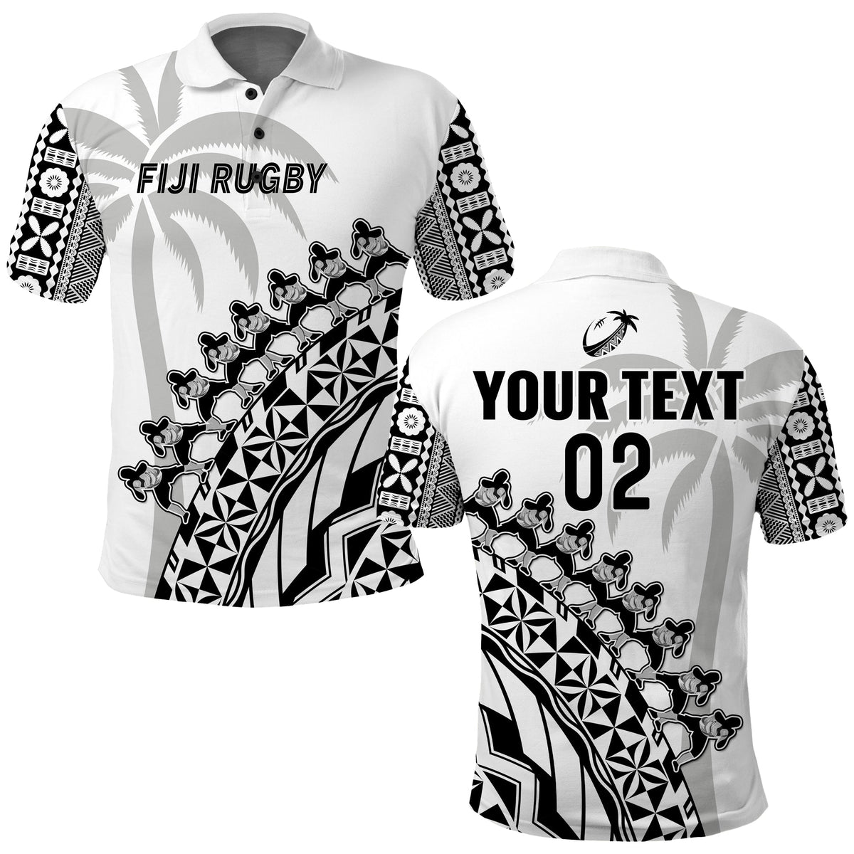 Custom Text And Number Fiji Rugby Polo Shirt Fijian Cibi Dance Tapa Pattern White - Wonder Print Shop