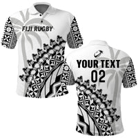 Custom Text And Number Fiji Rugby Polo Shirt Fijian Cibi Dance Tapa Pattern White - Wonder Print Shop