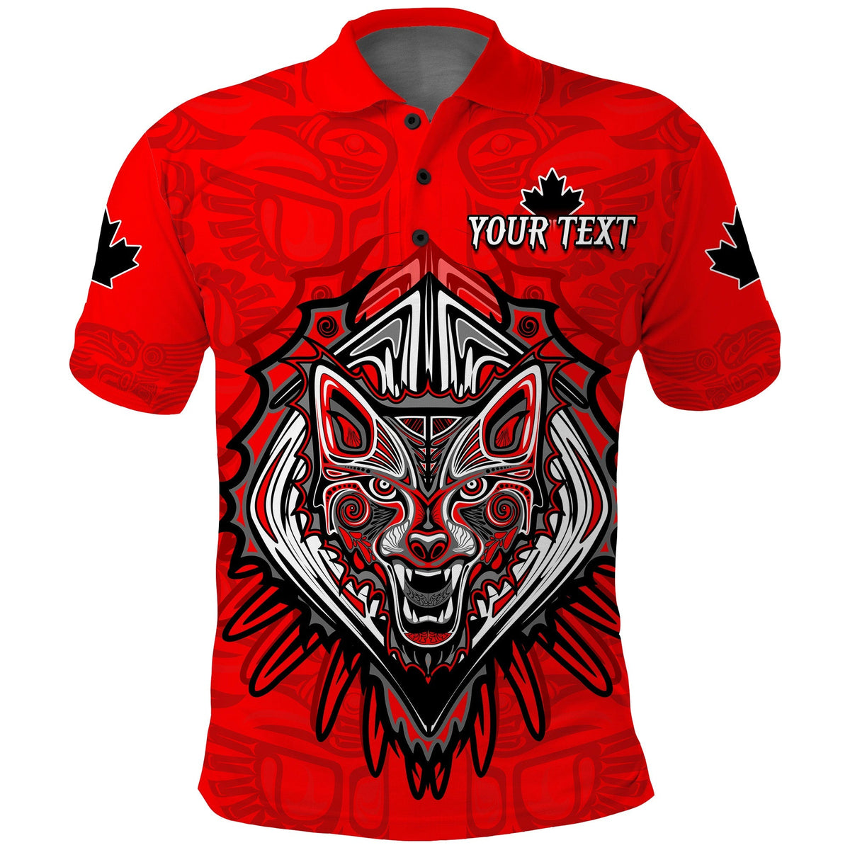 Custom Canada Maple Leaf Polo Shirt Red Haida Wolf LT13 - Wonder Print Shop
