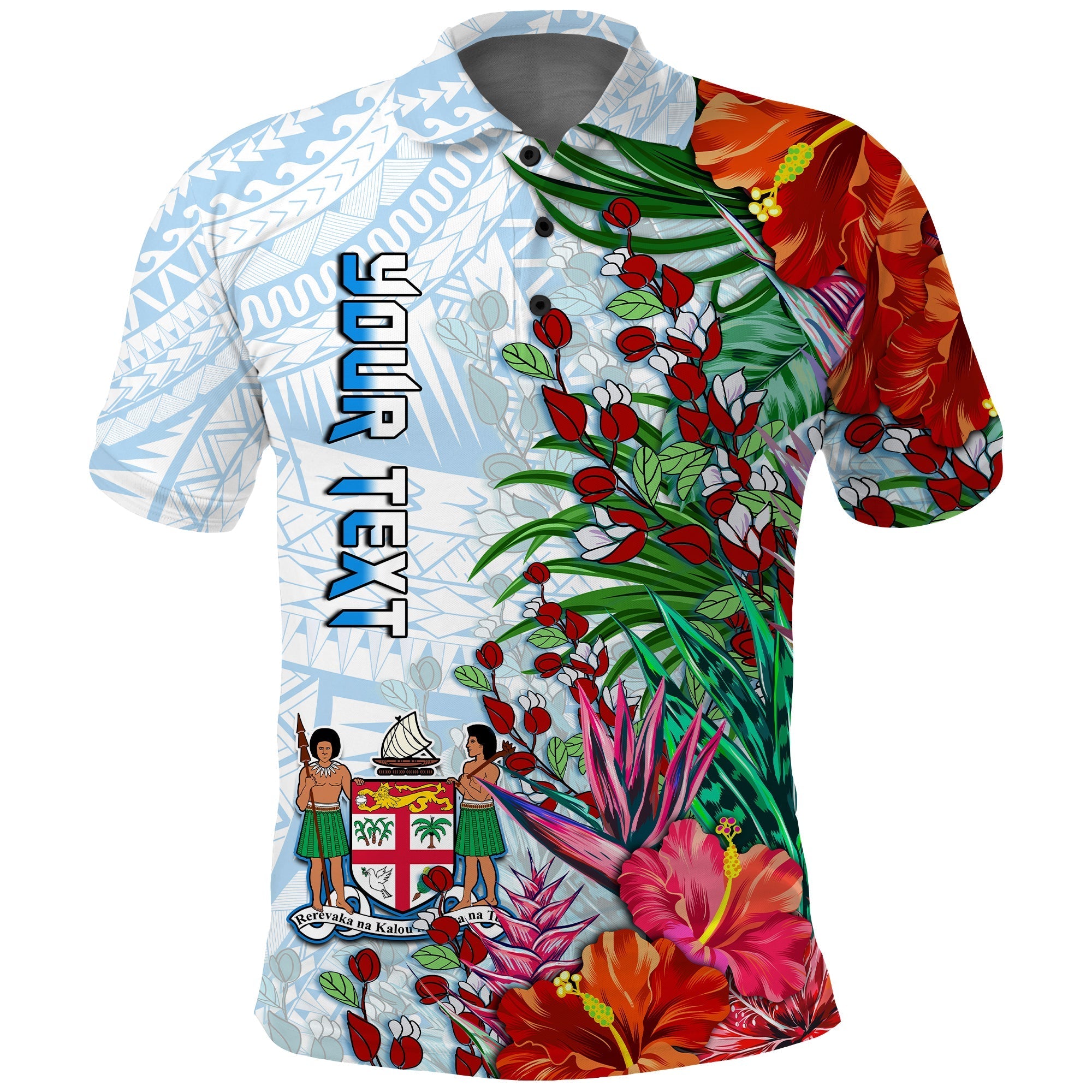 Custom Fiji Polo Shirt Proud Fijian Tapa mix Tagimoucia Flowers LT13 - Wonder Print Shop