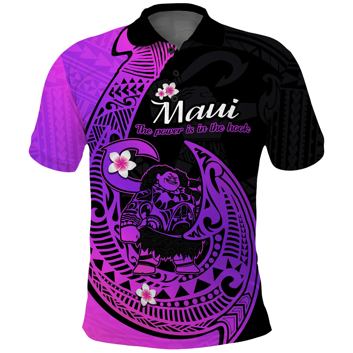 Custom Polynesian Polo Shirt Maui Fish Hook Magenta Gradient Version - Wonder Print Shop