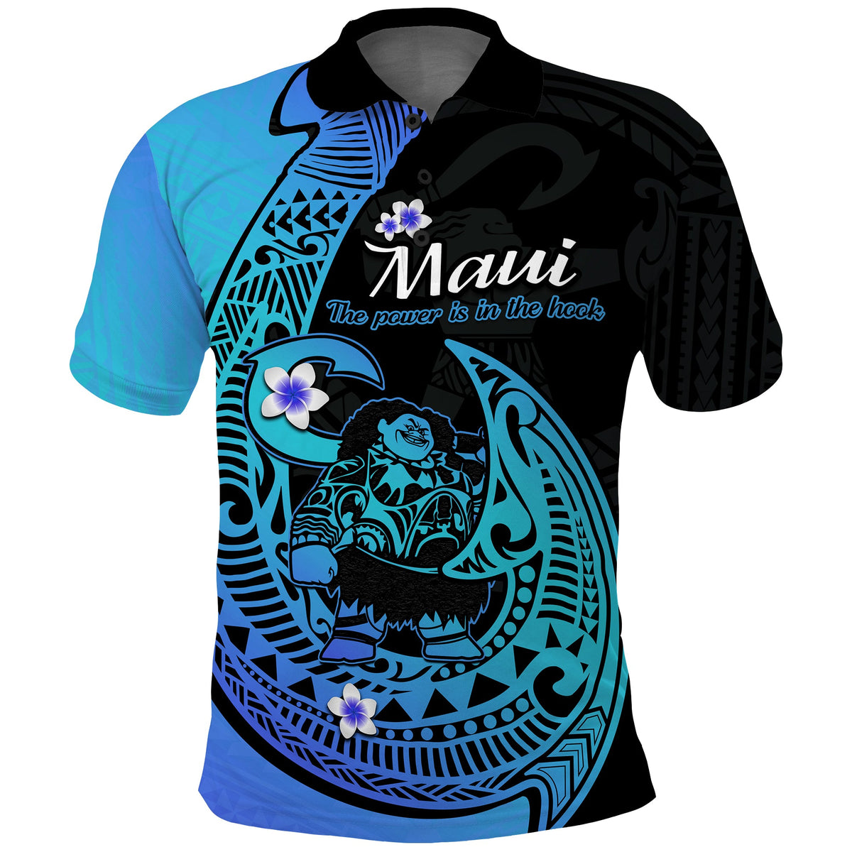 Custom Polynesian Polo Shirt Maui Fish Hook Turquoise Gradient Version - Wonder Print Shop