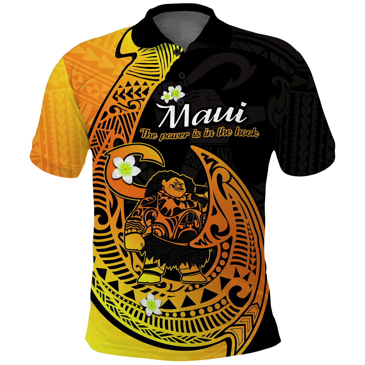 Custom Polynesian Polo Shirt Maui Fish Hook Gold Gradient Version - Wonder Print Shop