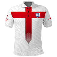 White England football polo shirt with red cross and blue crest on chest