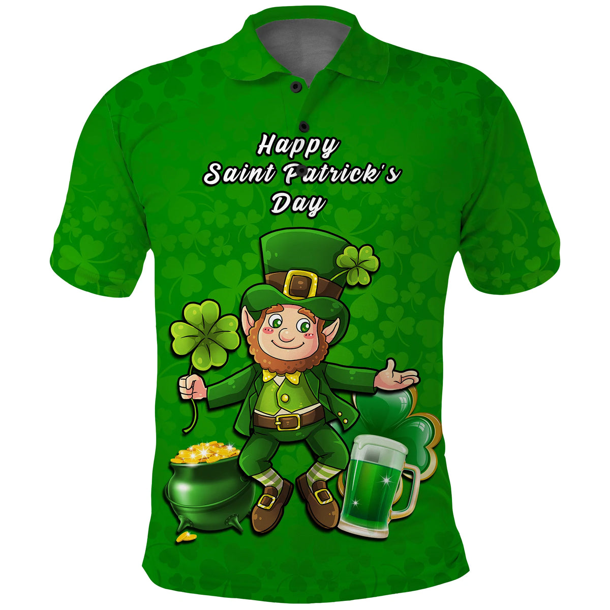 Ireland Polo Shirt Saint Patricks Day Happy Leprechaun And Shamrock - Wonder Print Shop