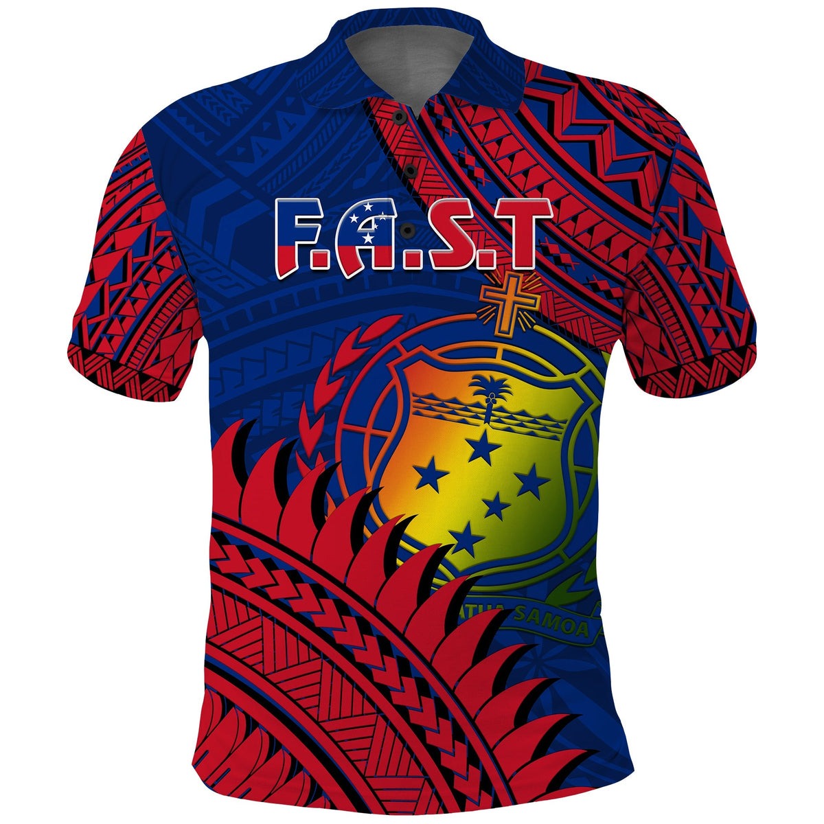 Custom F.A.S.T Samoa Polo Shirt Samoan Coat Of Arms Polynesian Pattern - Wonder Print Shop