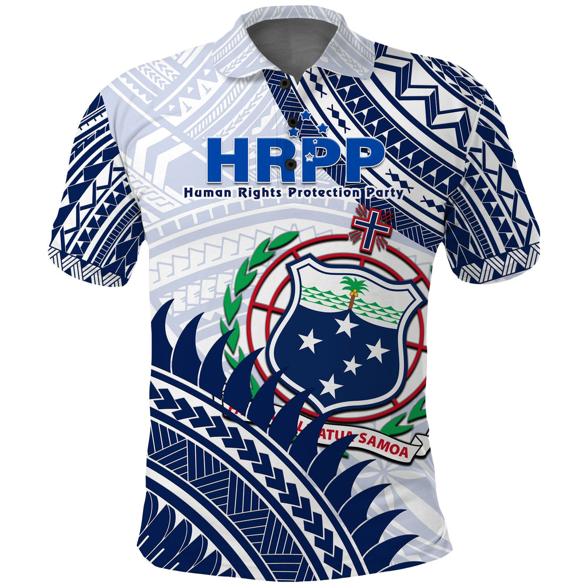 Custom HRPP Samoa Polo Shirt Samoan Coat Of Arms Polynesian Pattern - Wonder Print Shop