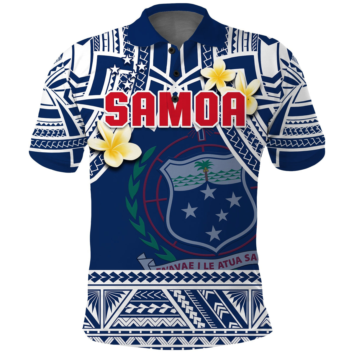 Custom Samoa Polo Shirt Samoan Plumeria Flowers Mix Polynesian Pattern - Wonder Print Shop