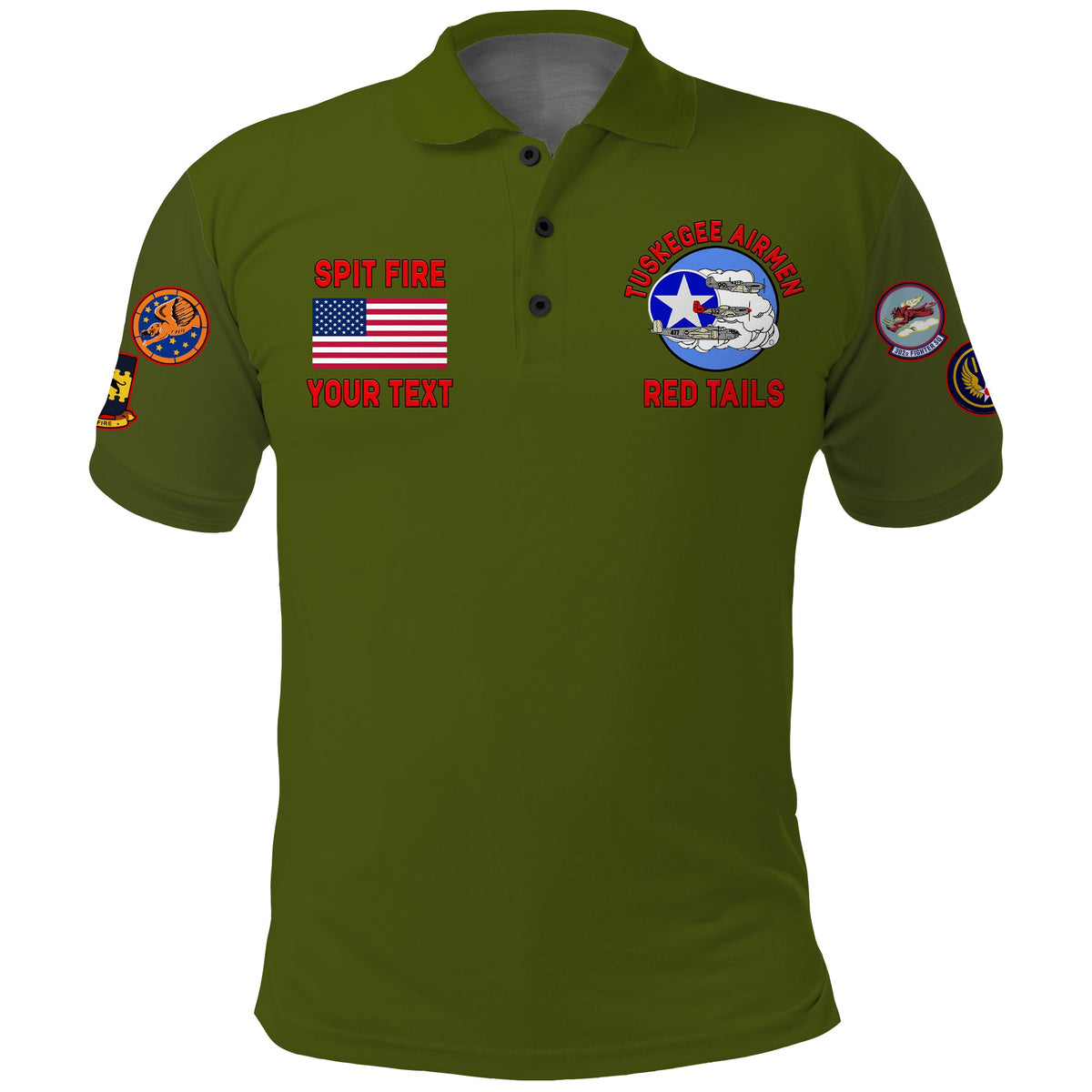 Custom Tuskegee Airmen Polo Shirt US Military Army Green Red Tails LT13 - Wonder Print Shop