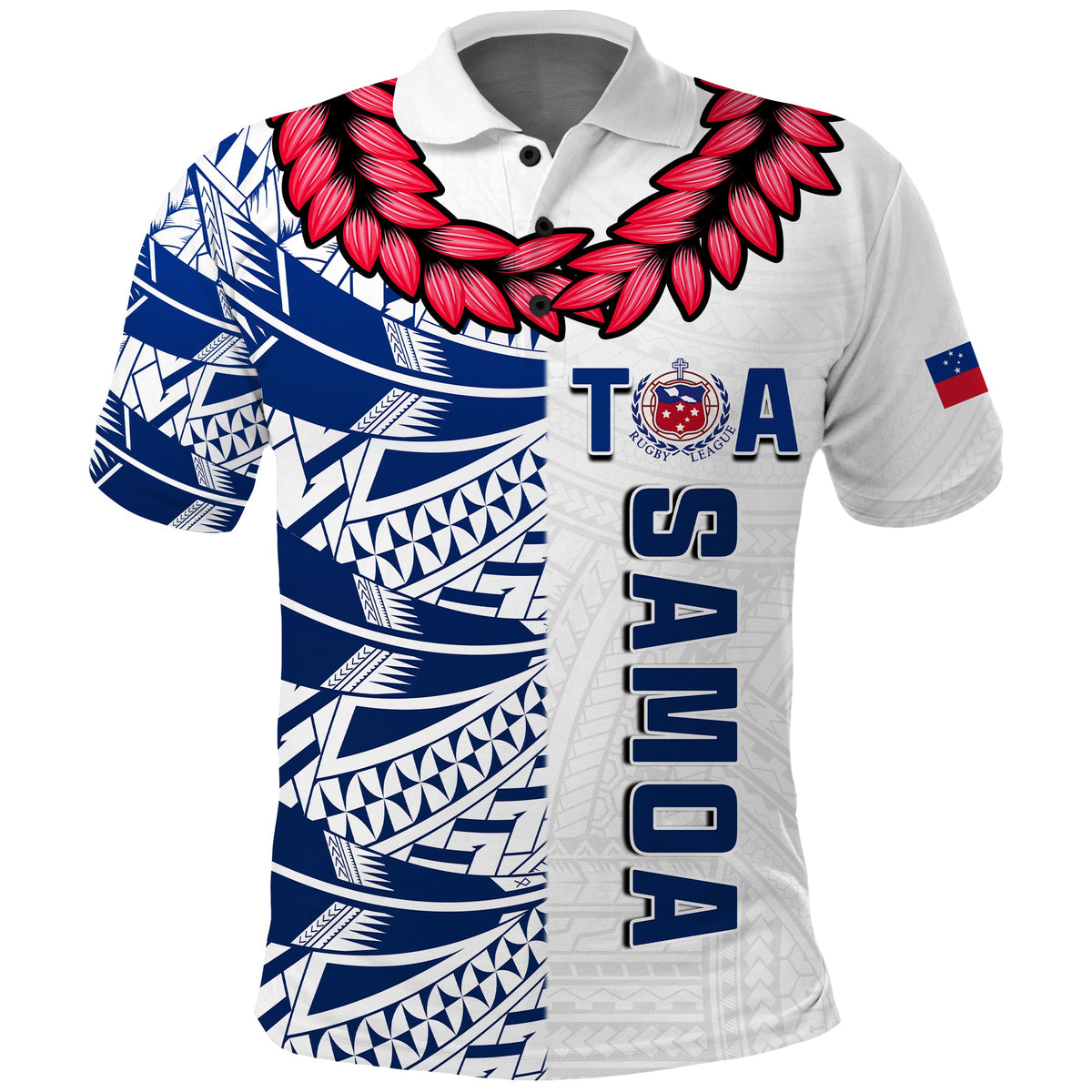 (Custom Personalise Text and Number) Toa Samoa Rugby Polo Shirt Siamupini Ula Fala White LT13 - Wonder Print Shop