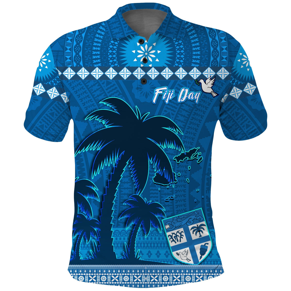 Bula Fiji Day Polo Shirt Fijian Tapa with Palm Tree 52nd Anniversary LT13 - Wonder Print Shop