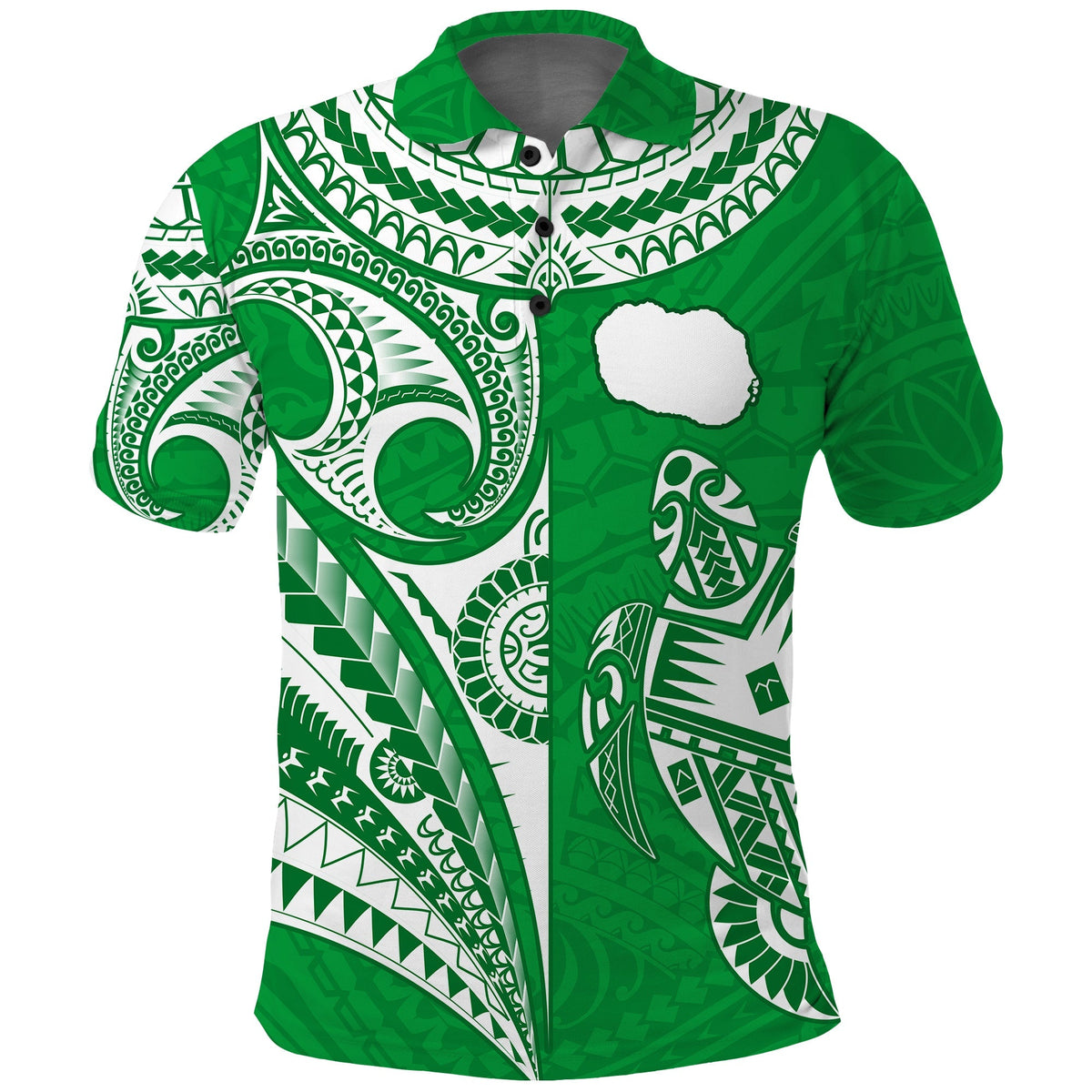 Rarotonga Cook Islands Polo Shirt Turtle and Map Style Green LT13 - Wonder Print Shop
