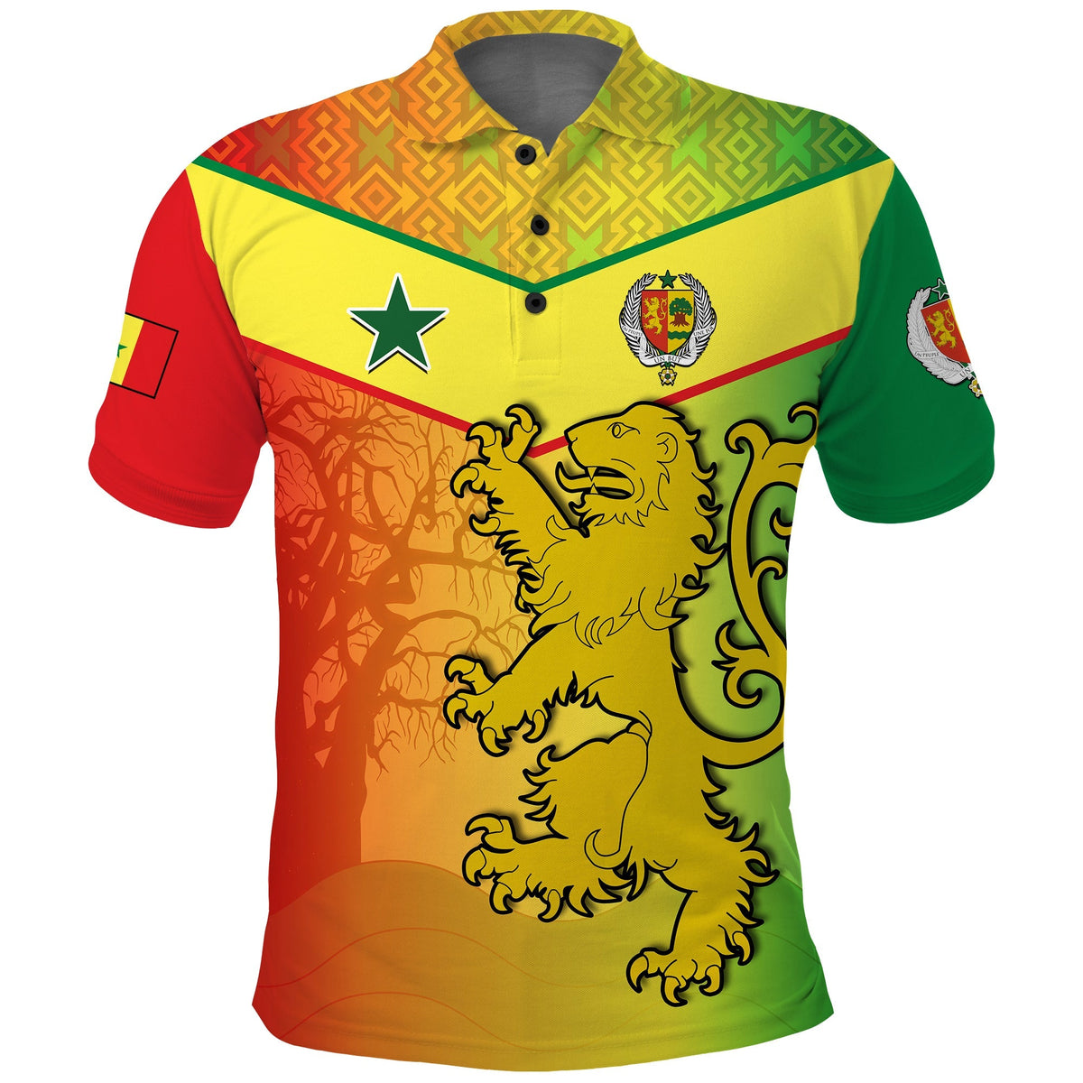 Custom Senegal Polo Shirt Lion With Senegal Map Reggae Style - Wonder Print Shop