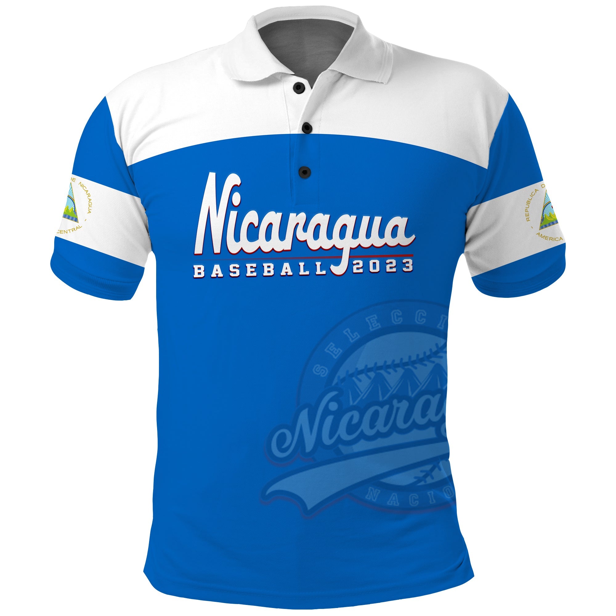 custom-text-and-number-nicaragua-2023-polo-shirt-baseball-classic