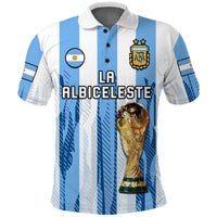 Argentina soccer polo shirt, white with light blue vertical stripes and front crest print