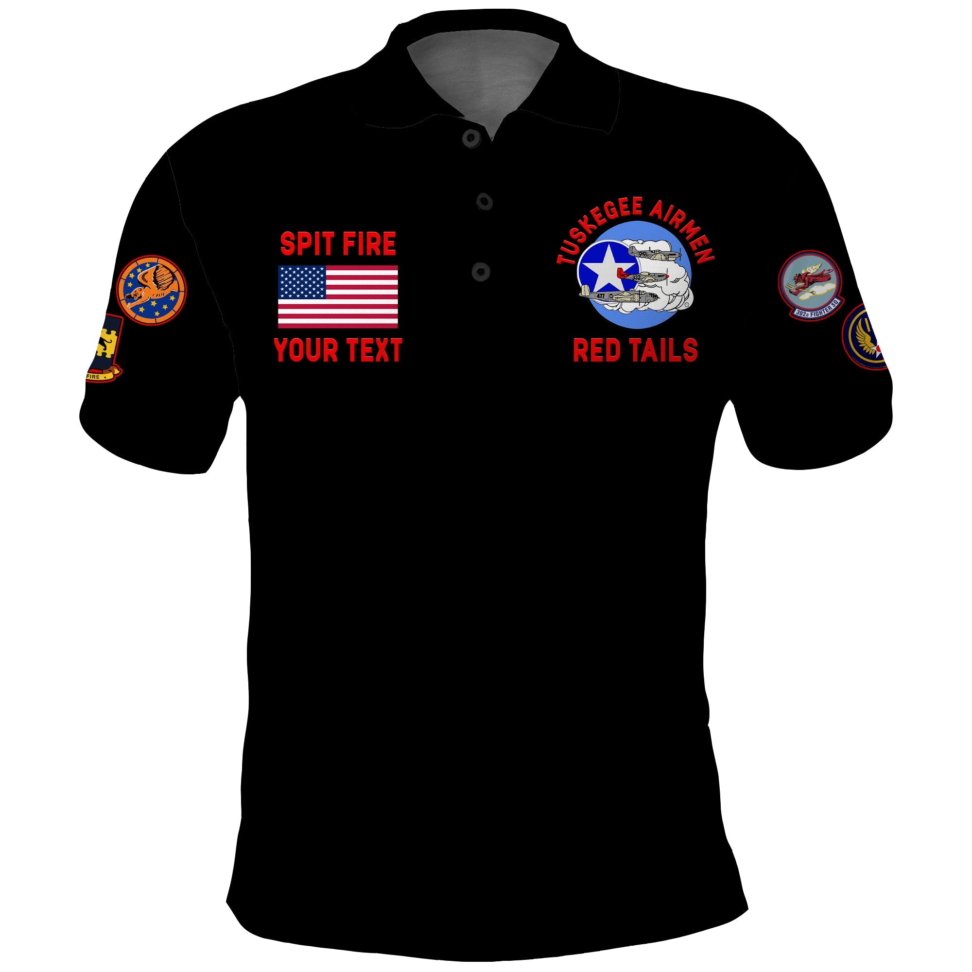 Custom Tuskegee Airmen Polo Shirt US Military Black Red Tails LT13 - Wonder Print Shop