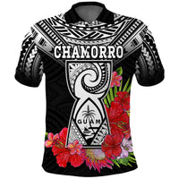 Custom Chamorro Guam Polo Shirt Guaman Latte Stone Tropical Flowers Black Style - Wonder Print Shop