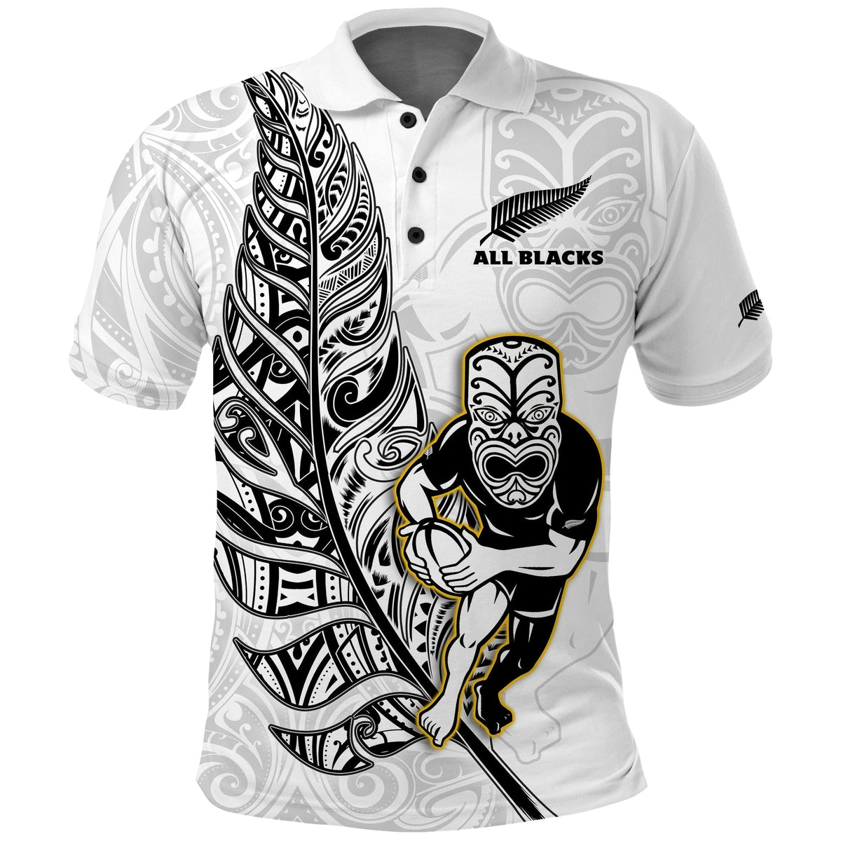 Custom Text And Number New Zealand 2022 Rugby Polo Shirt All Black Silver Fern Maori Pattern Version White - Wonder Print Shop