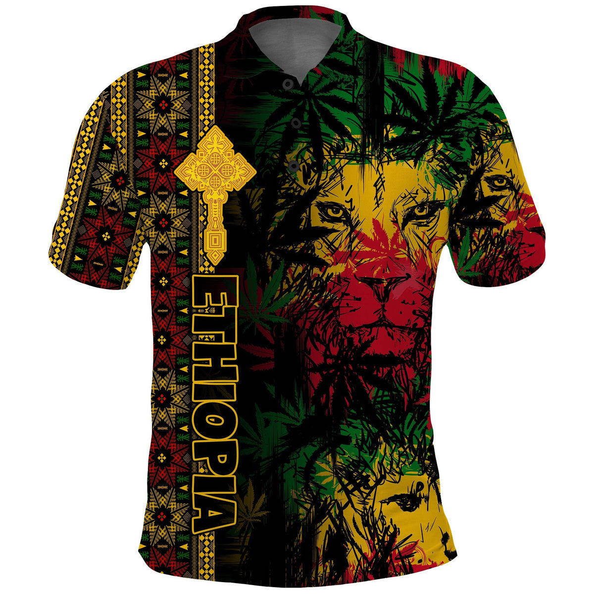 Ethiopia Lion Reggae Polo Shirt Ethiopian Cross LT13 - Wonder Print Shop