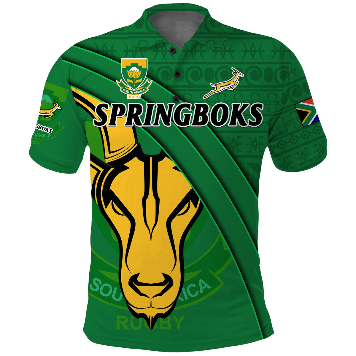 South Africa Rugby Polo Shirt Bokke Springbok With African Pattern Stronger Together - Wonder Print Shop