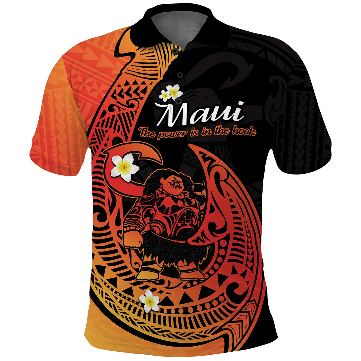 Custom Polynesian Polo Shirt Maui Fish Hook Orange Gradient Version - Wonder Print Shop