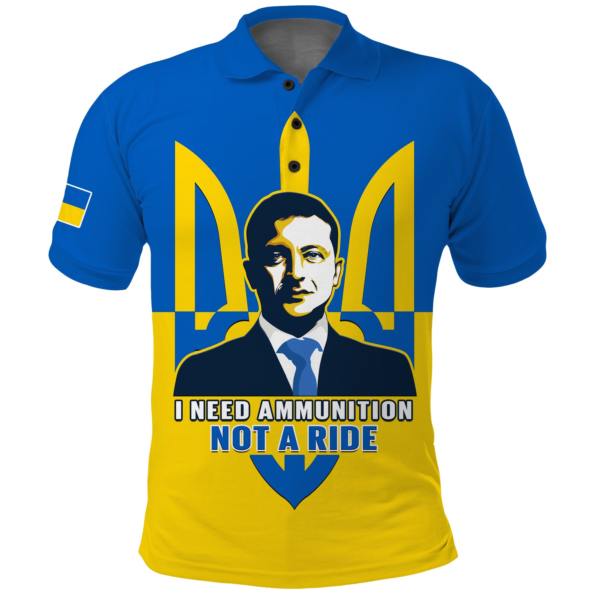 custom-personalised-ukraine-polo-shirt-ukrainian-president-i-need-ammunition-not-a-ride-blue