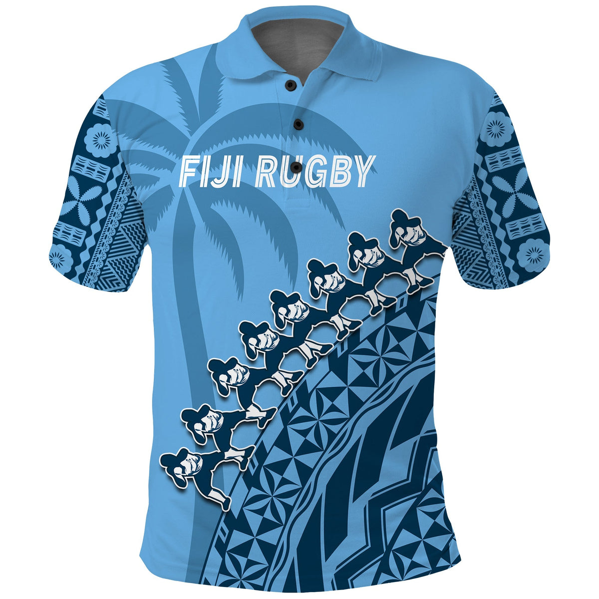 Custom Text And Number Fiji Tapa Rugby Polo Shirt Fijian Cibi Dance Tapa Pattern Blue - Wonder Print Shop