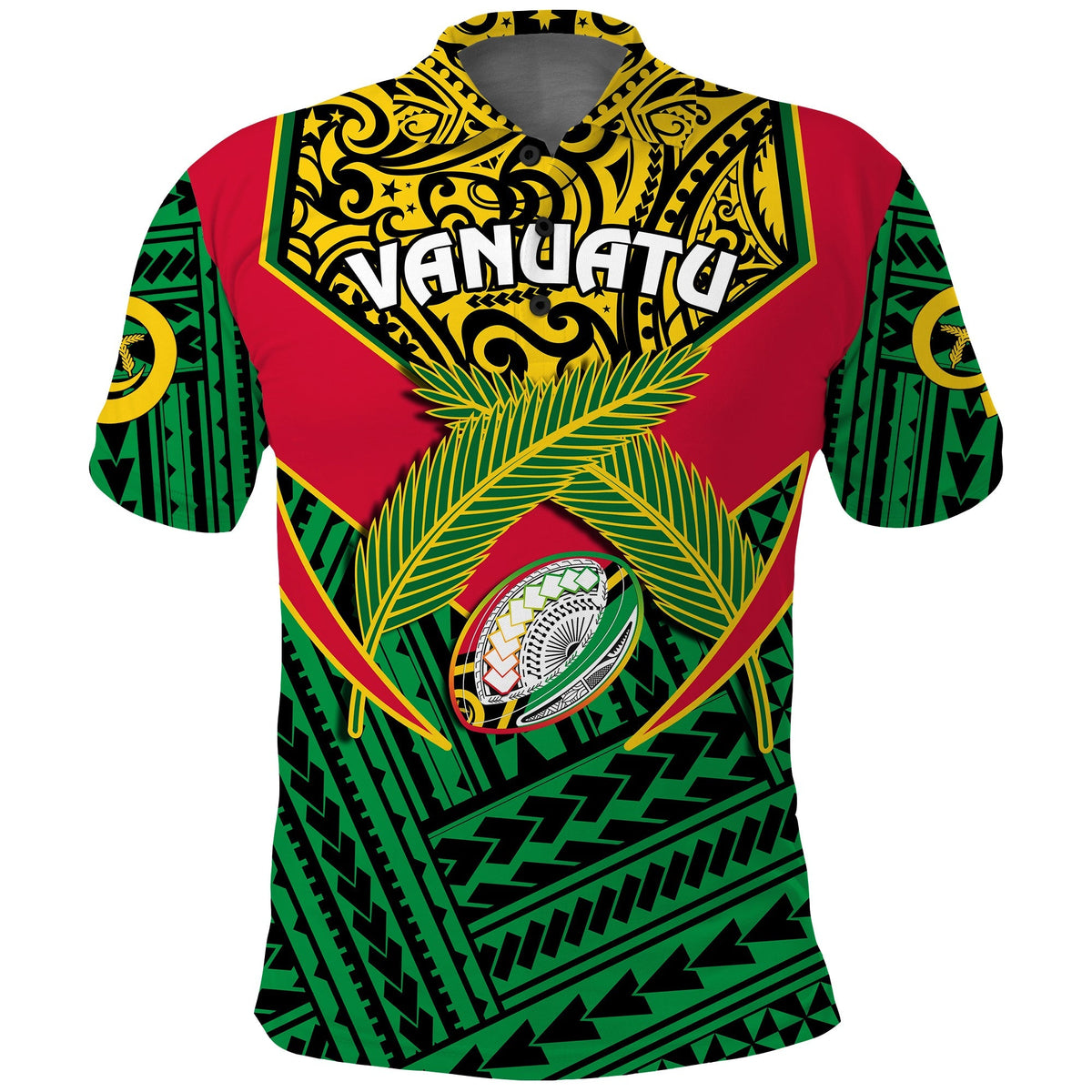 Custom Vanuatu Rugby Polo Shirt Coat Of Arms Polynesian Pattern - Wonder Print Shop