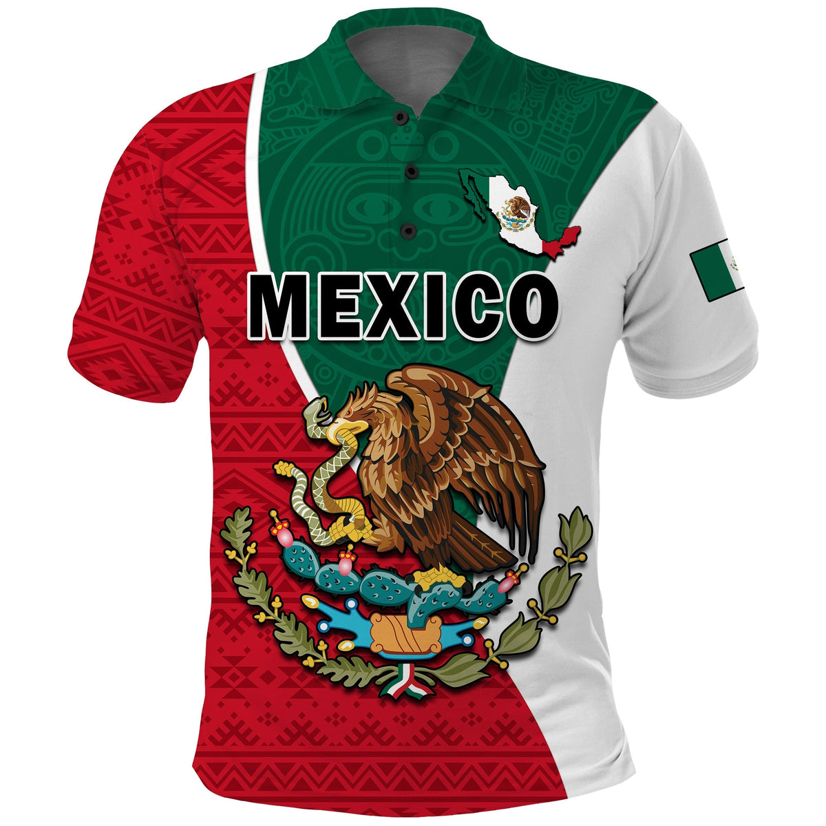 (Custom Text and Number) Mexico Polo Shirt Mexican Aztec Pattern - Wonder Print Shop