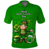 Custom Ireland Polo Shirt Saint Patricks Day Happy Leprechaun And Shamrock - Wonder Print Shop
